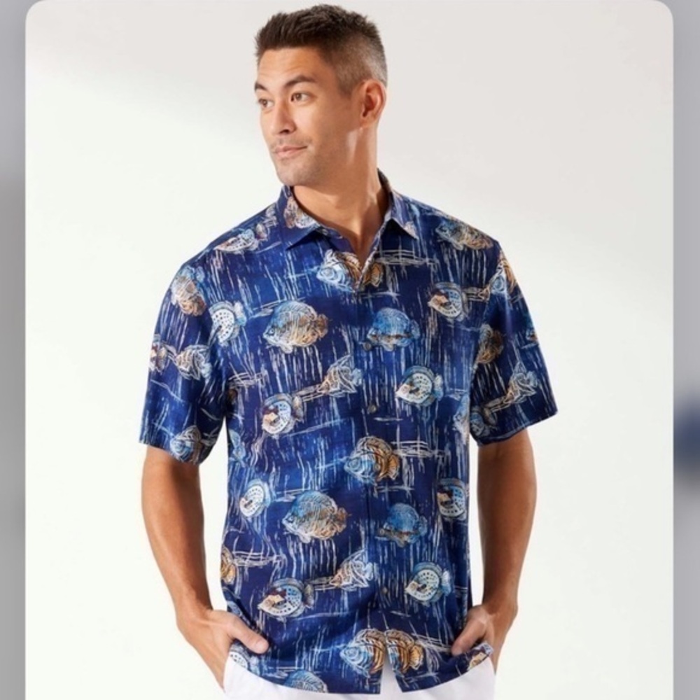 TOMMY BAHAMA Veracruz Cay Seaview Camp Shirt Fish Large